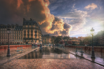 Pont au Double during a rain 