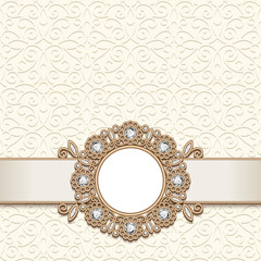 Wedding card with jewellery gold decoration
