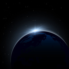 The planet Earth from the space and moon shine. Vector