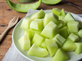 Fresh japanese green melon fruit.