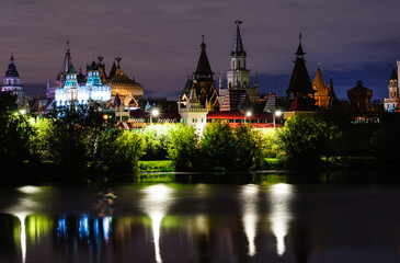 Night landscape with a river and Kremlin in Izmailovo