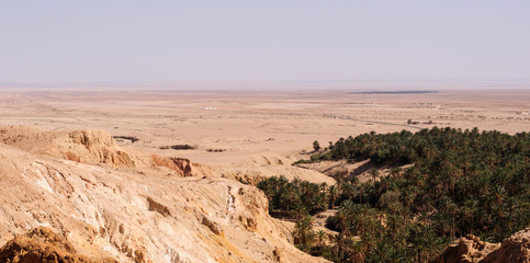 Landscape with rocks, sand, trees and sky