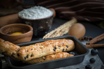 Bread with chocolate and fresh blueberry