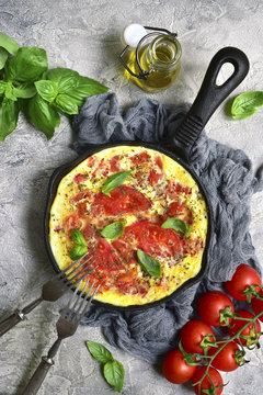Omelet with tomato.Top view.