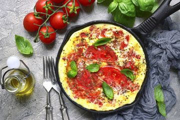 Omelet with tomato.Top view.