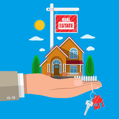 Suburban family house set in hand.