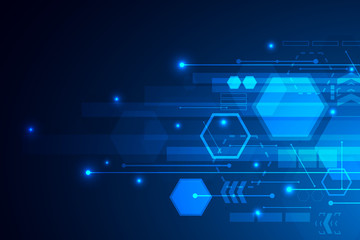 Abstract hexagon background , Blue digital technology polygonal concept