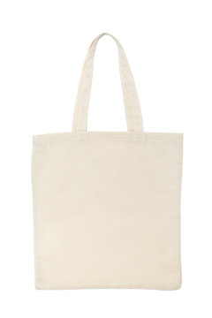 Beige cotton bag isolated on white background flat lay mockup