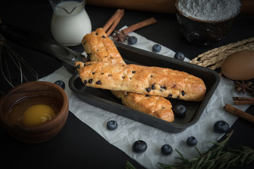 Bread with chocolate and fresh blueberry
