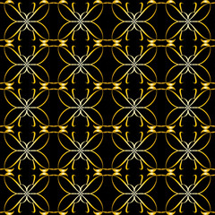 Gold seamless geometric pattern on a black background