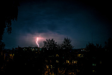 Thunderstorm and lightning in the city