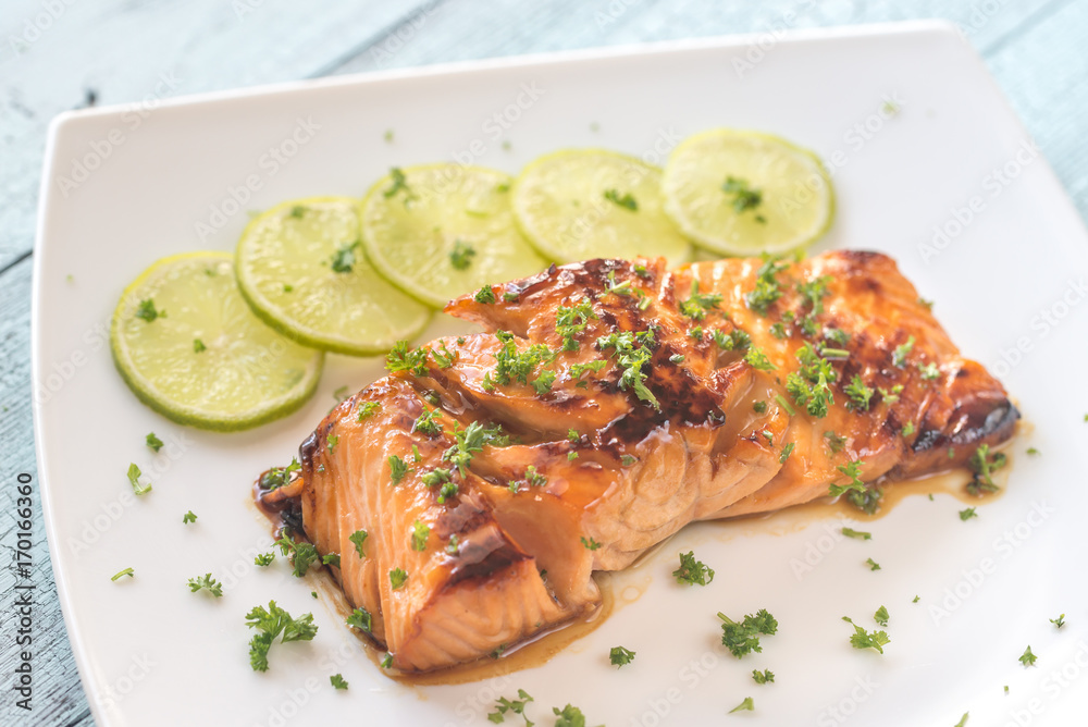 Sticker Honey lime salmon on the plate