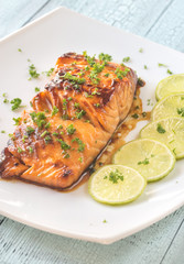 Honey lime salmon on the plate