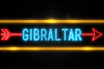 Gibraltar  - fluorescent Neon Sign on brickwall Front view