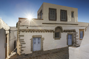 Fototapeta na wymiar White architecture of Chora village on Patmos island in Greece. 