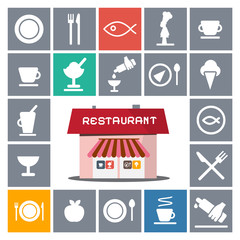 Restaurant House with Vector Flat Icons