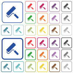 Paint roller outlined flat color icons