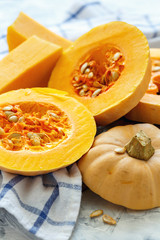 Sliced ripe pumpkin close-up.