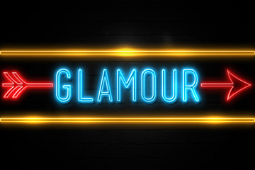 Glamour  - fluorescent Neon Sign on brickwall Front view