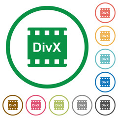 DivX movie format flat icons with outlines