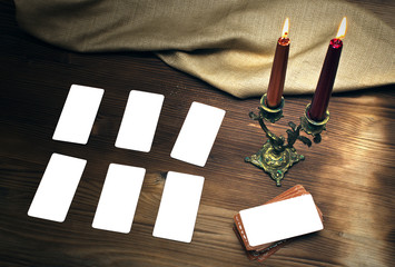 Tarot cards on fortune teller table. Tarot cards mock up.