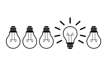 Gl&uuml;hbirnen - Illustration - Idee, Ideen, Erleuchtung - schwarz/wei&szlig; - Kontur
