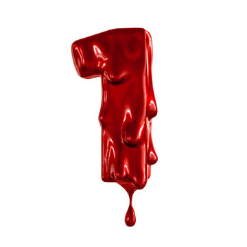 One organic figures. Red flowing paint on the symbol for halloween. White background.  3d render