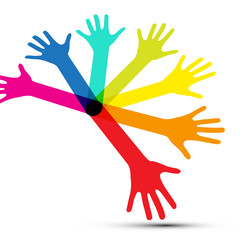 Colorful Vector Human Palm Hands Isolated on White Background