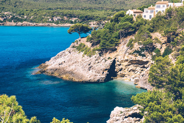 Fototapeta premium The blue waters of the mediterranean sea near Canyamel on the balearic island of Mallorca.