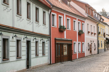 Beautiful street in the town of Cesky Krumlov in the Czech Republic. One of the most beautiful unusual small cities in the world.