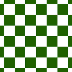 Chessboard or checker board seamless pattern in green and white. Checkered board for chess or checkers game. Strategy game conce