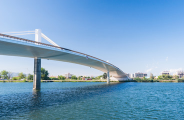 Sant Jaume d´Enveja new bridge ´Lo Passador´ over Ebro river Ebro Delta Tarragona Catalonia Spain