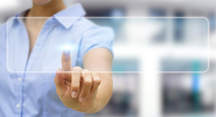 Businesswoman surfing on internet with digital tactile interface 3D rendering