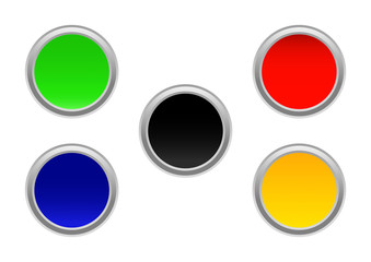 Set of colored round buttons with metal frame