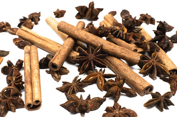 Cinnamon and star anise isolated.