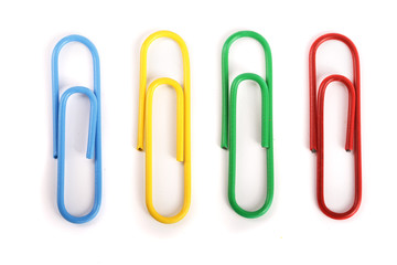 colored paper clips isolated on white background