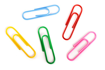 colored paper clips isolated on white background