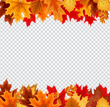 Abstract Vector Illustration Background with Falling Autumn Leaves on Transparent Background