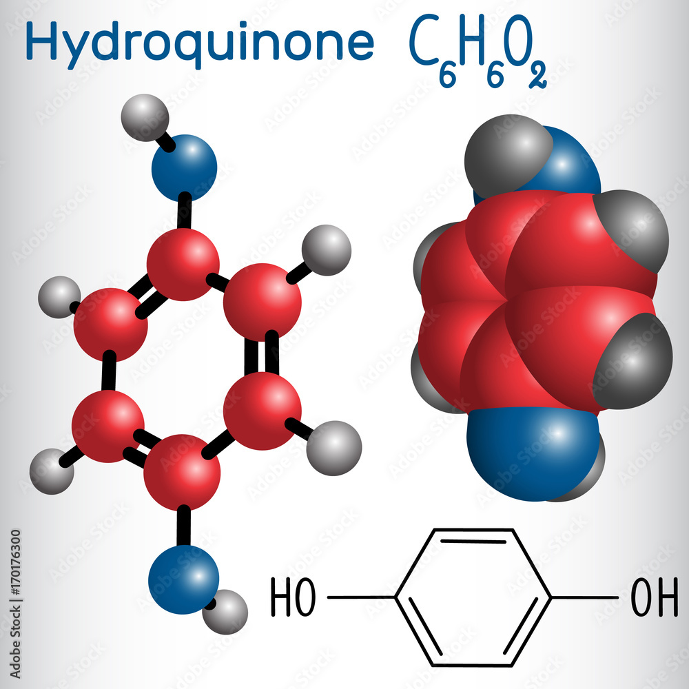 Wall mural Hydroquinone ( quinol ) molecule - structural chemical formula and model. Used as photodeveloper