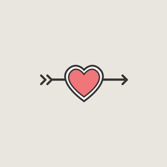 Decorative icon for Valentine's Day. Graphic romantic element Heart and arrow. Logo love vector illustration