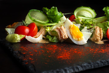 Salad of chicken eggs and tomato-3