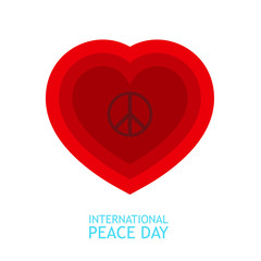 Red heart and peace symbol inside for poster or background about peace day