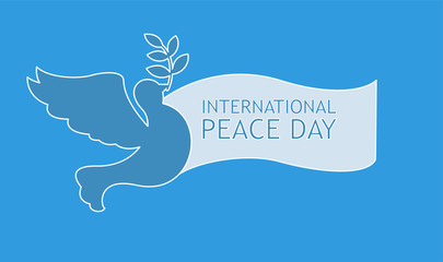 Peace dove with olive branch and banner for International Peace Day poster