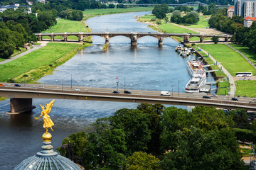 Aerial view of the Elbe river in Dresden