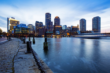 Fototapeta na wymiar Boston Skyline from Downtown Harborwalk at Night 