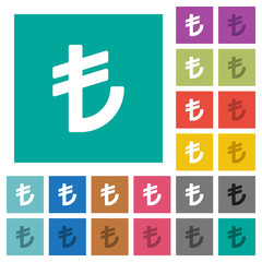 Turkish Lira sign square flat multi colored icons