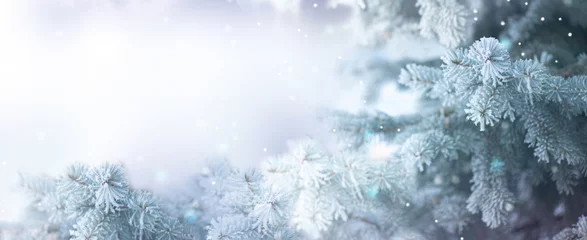 Papier Peint photo autocollant Hiver Fond de neige de vacances d& 39 arbre d& 39 hiver. Belle conception d& 39 art de frontière de Noël
