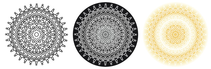 Geometry mandala with star in centre for coloring book and your design. Round pattern.