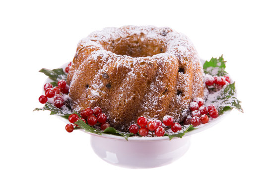 Christmas Pudding With A Berry Of A Viburnum On A White Background