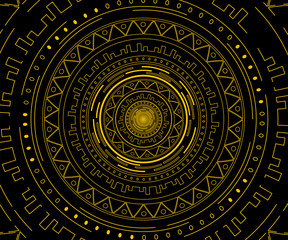 Gold mandala on black background